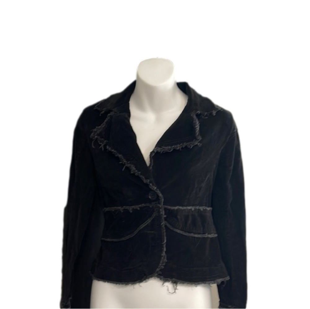 ASHLEY Women’s Black Baby Corduroy Raw Edge Jacket Size Small